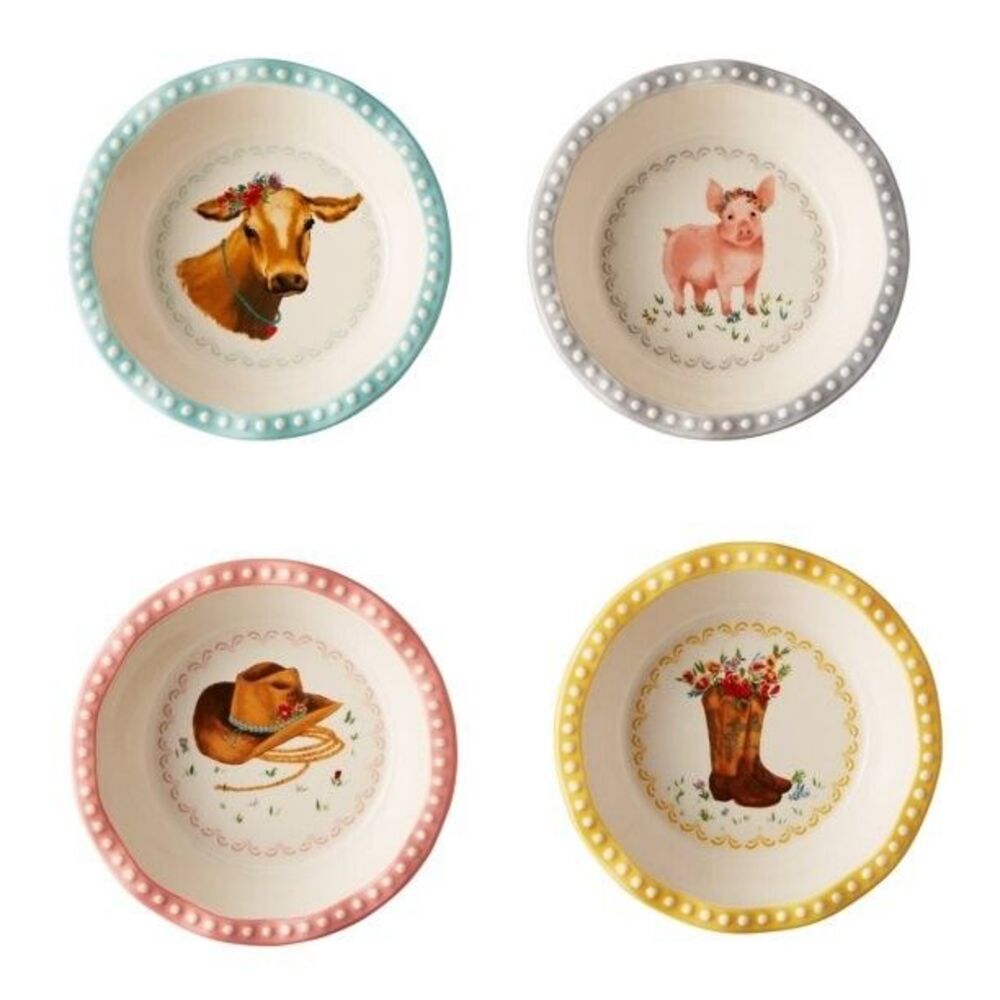Pioneer Woman Sweet Romance Mini Pie Pans 4Pk GrayYellow Blue Pink Ceramic 4.75"